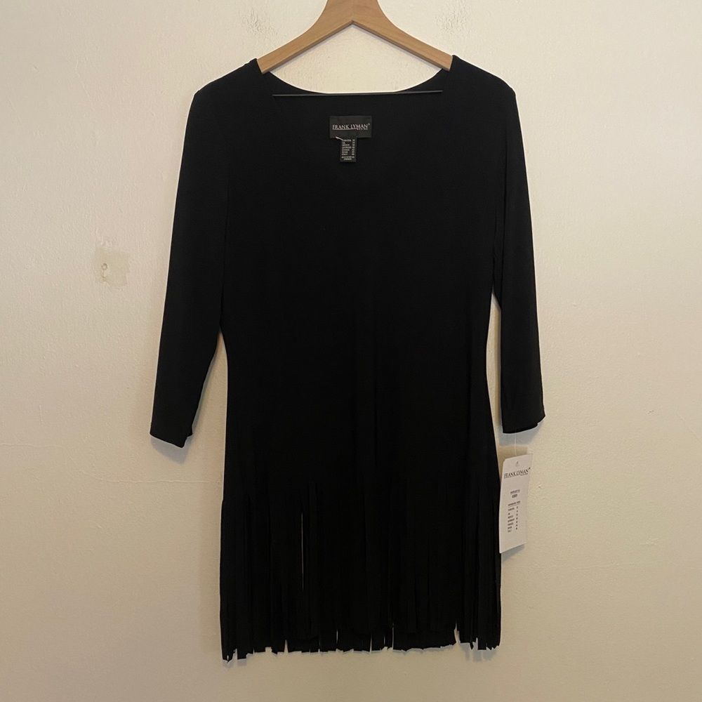 Frank Lyman black fringe short sleeve top